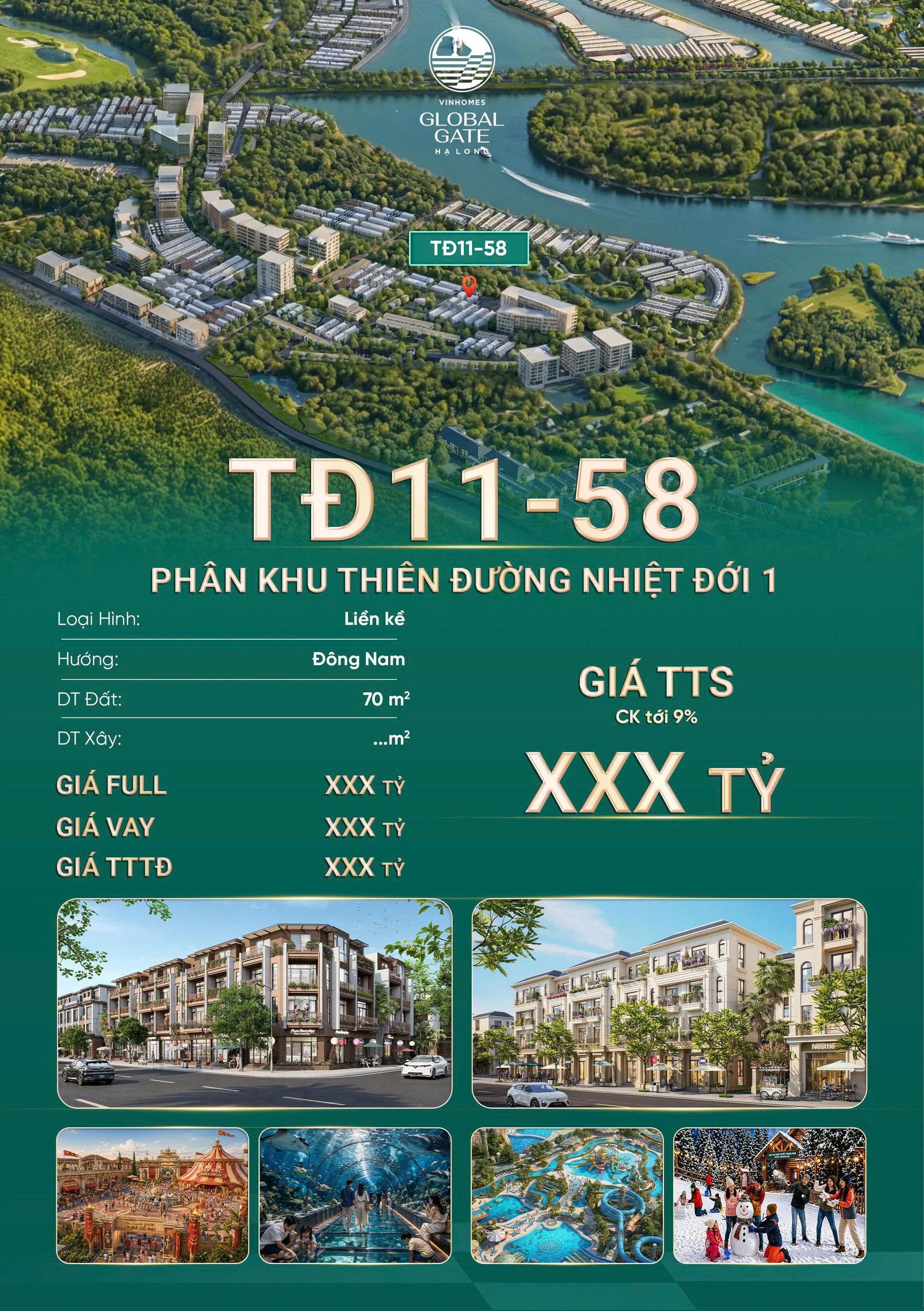 Bán nhà liền kề Đông Nam - Vịnh Bình Minh 70m2 xây thô trong KD tốt Vinhomes Global Gate Hạ Long